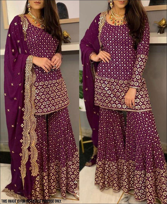 Gracefu Function Wear Wine Color Georgette Sequence Work Beautiful Sharara
