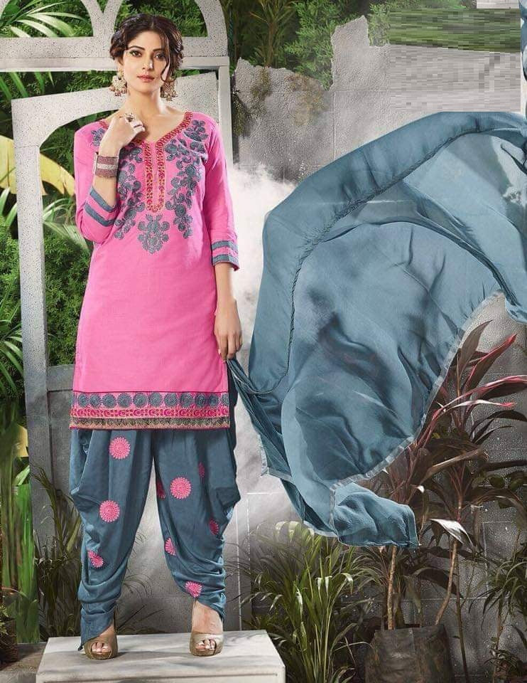 Daily Wear PC Cotton Embroidered Unstitched Dress Material for all women