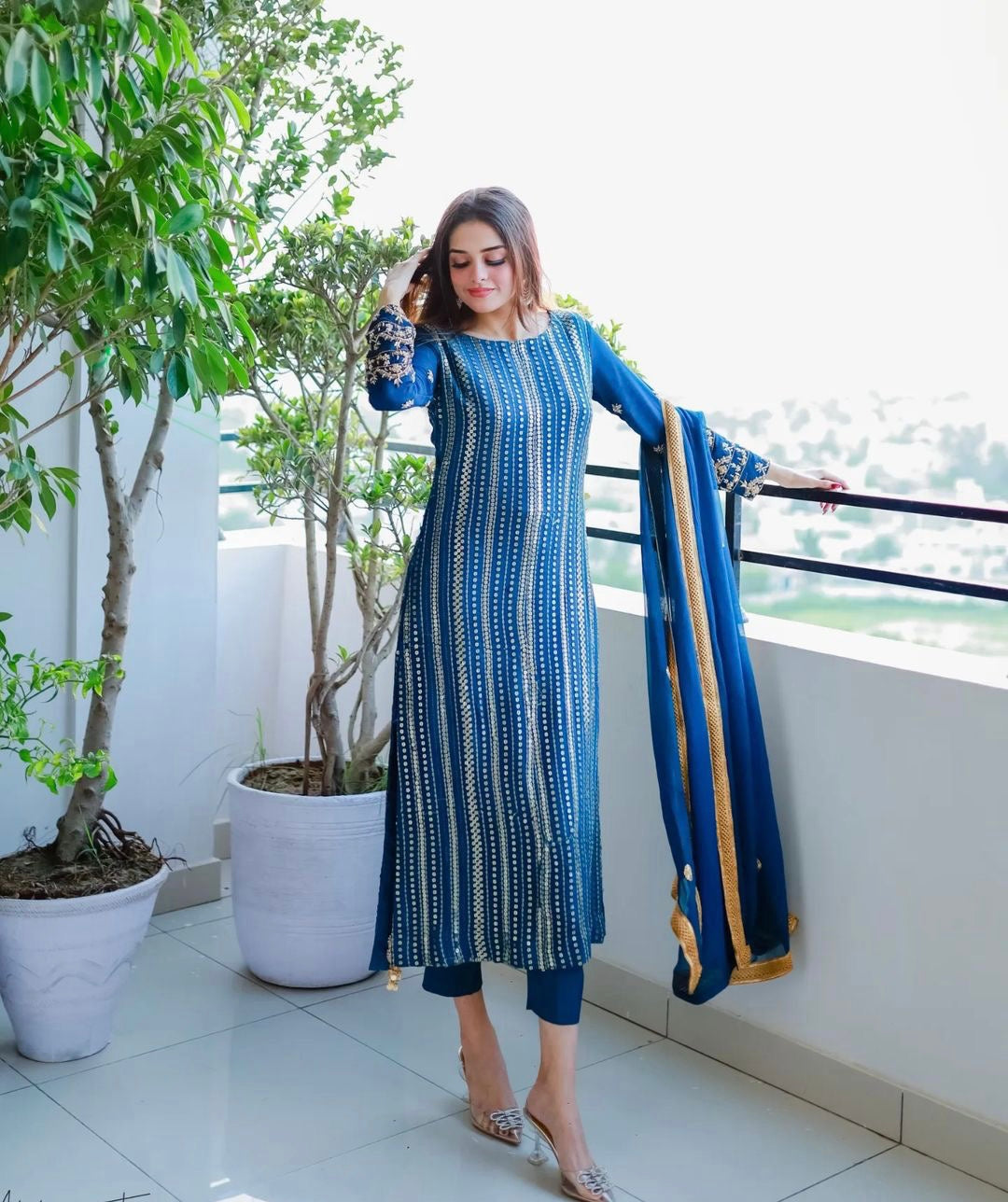 Fancy Faux Georgette Readymade  Suit with Dupatta For Girls