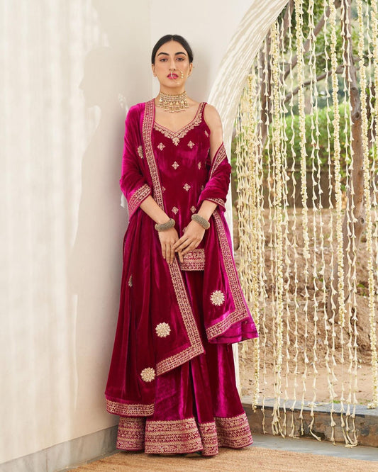 Viscos Velvet Festive Wear  Salwar Suit Embroidery Work  For Women