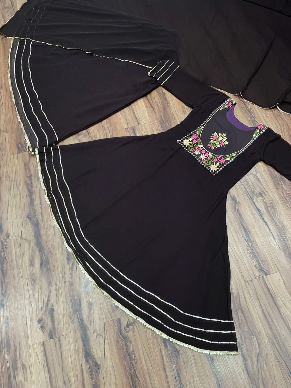 Amazing Georgette Embroidary Worked Top With Full Stiched Skirt With Elastic And Duppata
