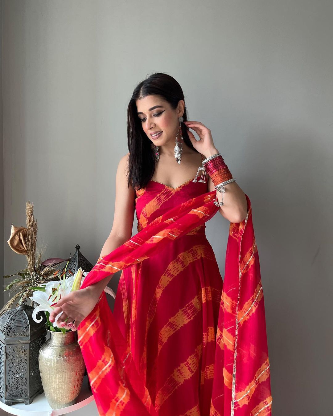 Fancy Red Colour Georgette Printed  Full Stiched Suit With Printed Duppata And Plain Salwar