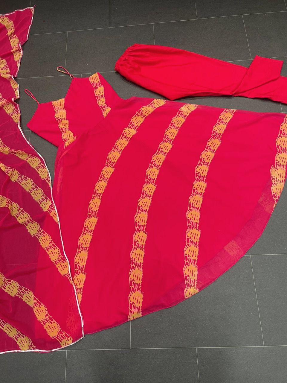 Fancy Red Colour Georgette Printed  Full Stiched Suit With Printed Duppata And Plain Salwar