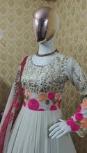 Load and play video in Gallery viewer, Beautiful Georgette Thread Embroidered &amp; Sequence Work Full Stitched Gown
