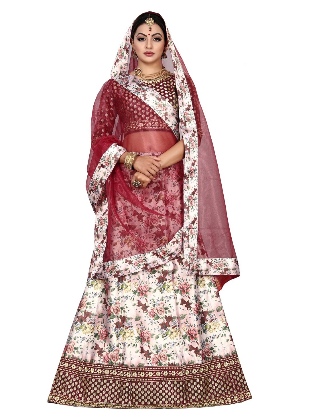 Party Wear Satin Silk Printed Embroidered Lehenga Choli
