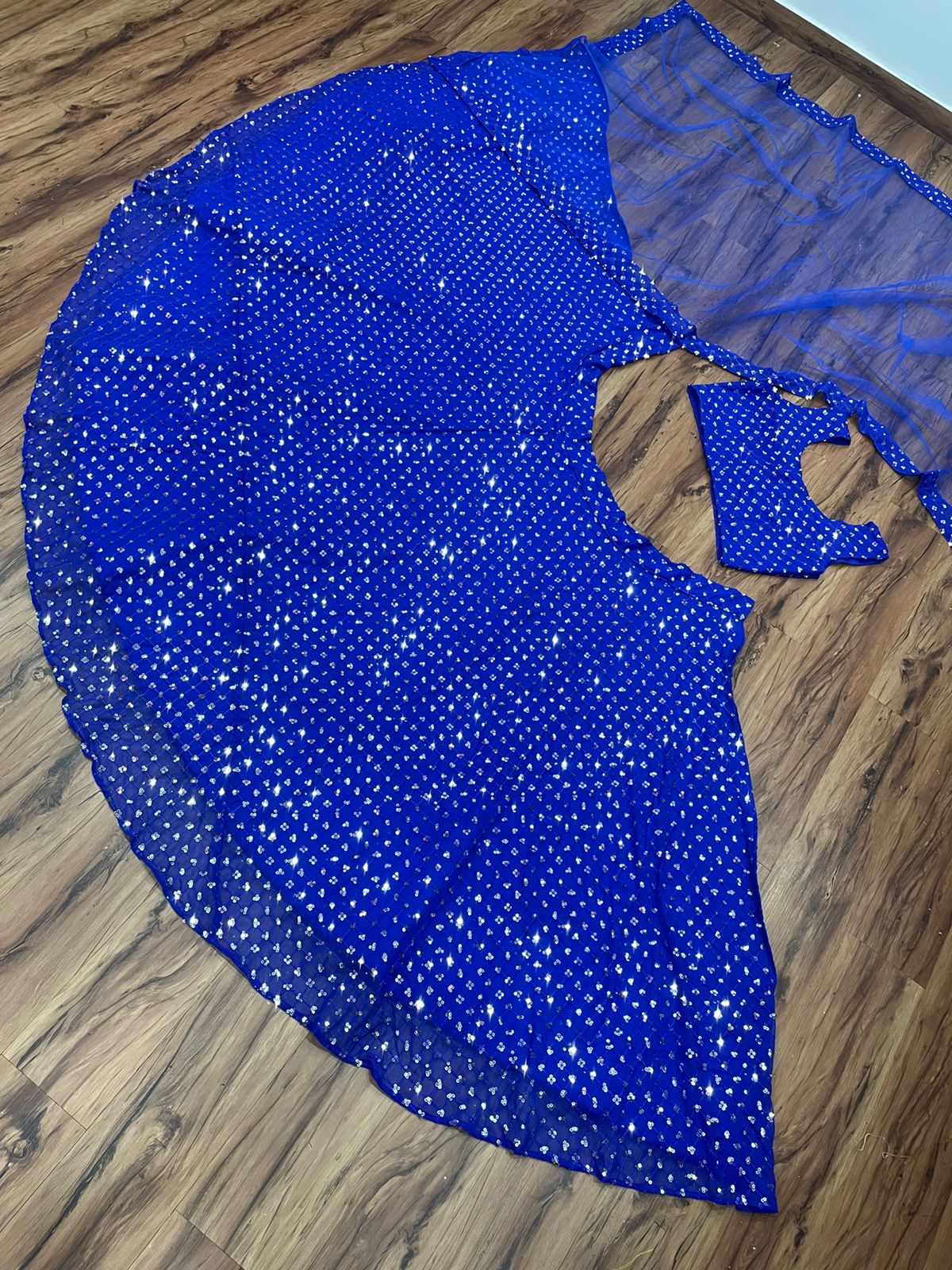 New Festival Wear Royal Blue Colour Georgette Semi Stiched Embroidary And Sequence Worked Lehanga Choli Collection With Soft Net Duppata