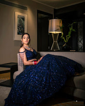 Load image into Gallery viewer, Wedding Wear Blue Velvet Sequence Work Lehenga Choli
