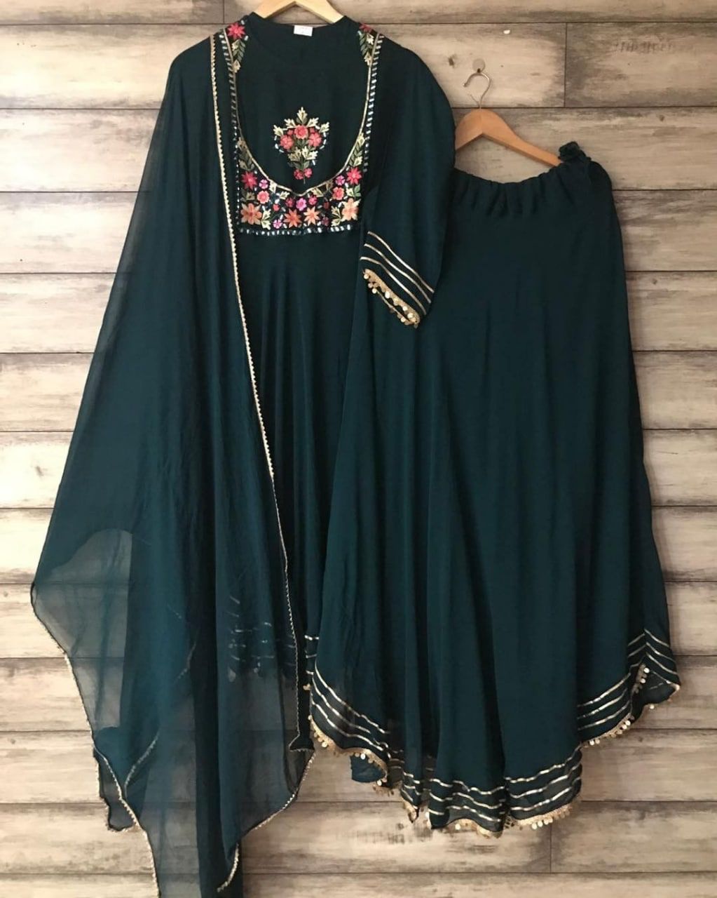 Amazing Georgette Embroidary Worked Top With Full Stiched Skirt With Elastic And Duppata