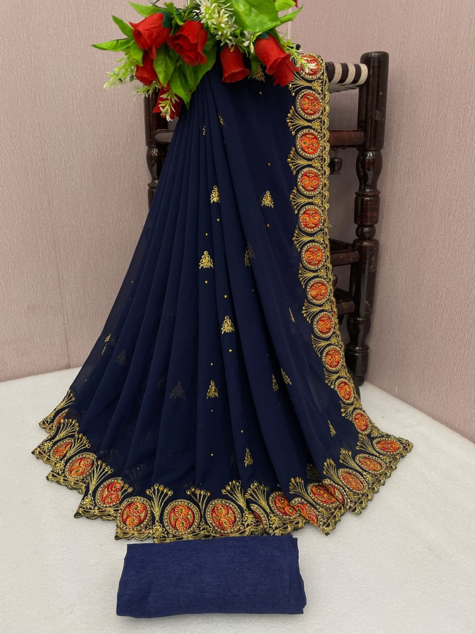 Designer Heavy Georgette Saree With Embroidery With Hevy Ston Work