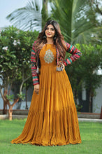Load image into Gallery viewer, Wedding Wear Mustard Color Georgette Embroidered Jacket Style Stitched Designer Gown
