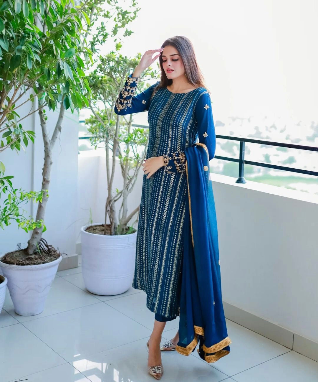 Fancy Faux Georgette Readymade  Suit with Dupatta For Girls