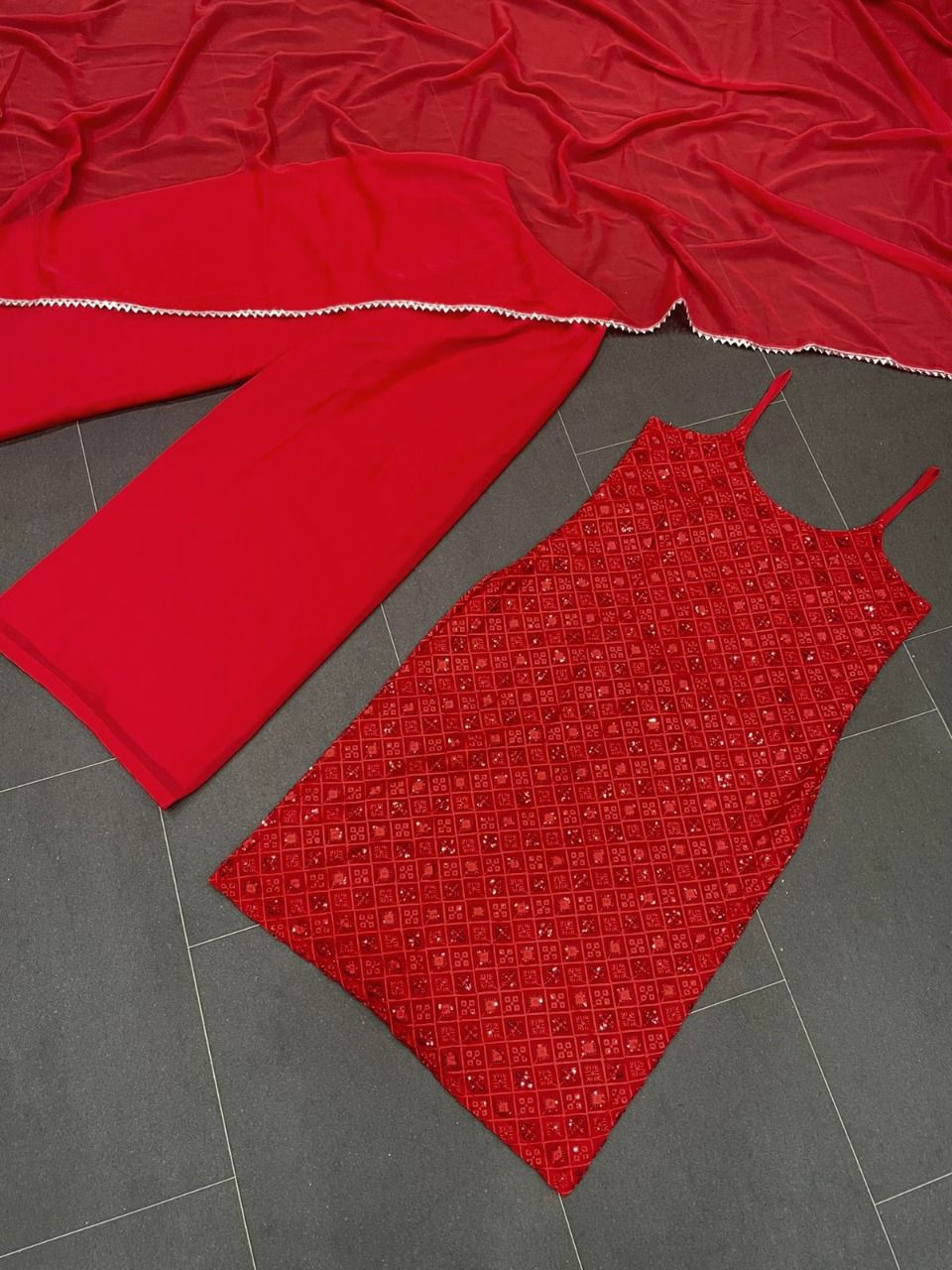 Faux Georgette Fabric And Inner With Thread And Sequence Work