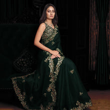 Load image into Gallery viewer, Prodigious Bottle Green Color Festive Wear Georgette Embroidered Work Saree Blouse
