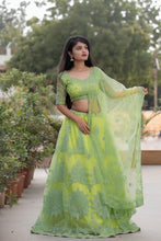 Load image into Gallery viewer, Appealing Green Color Festive Wear Net Thread Work Lehenga Choli
