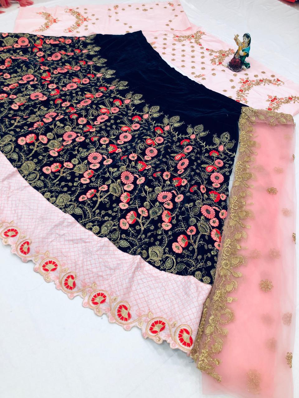 Wedding Wear Velvet Coding Thread Design Embroidered Work Lehenga Choli