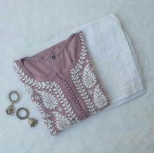 Load image into Gallery viewer, Gorgeous Maslin Cotton Chikankari Design Work Pent Kurti For Women
