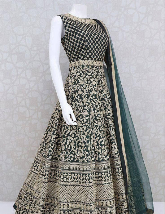 Starling Dark Green Color Georgette Chine Work Salwar Suit For Occasion Wear