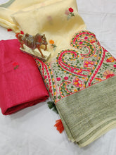 Load image into Gallery viewer, Exciting Cotton Organza Designer Khail Border Work Tussels Pallu Wedding Wear Saree Blouse

