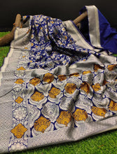 Load image into Gallery viewer, Amazing Soft Silk Banarasi Silver Zari Weaving Work Wedding Wear Saree Blouse Designer
