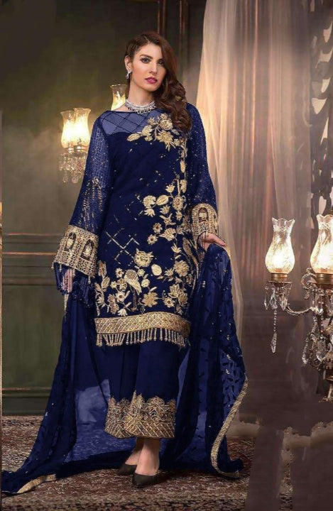 Appealing Royal Blue Color Sequence Work Designer Net Salwar Suit For Women
