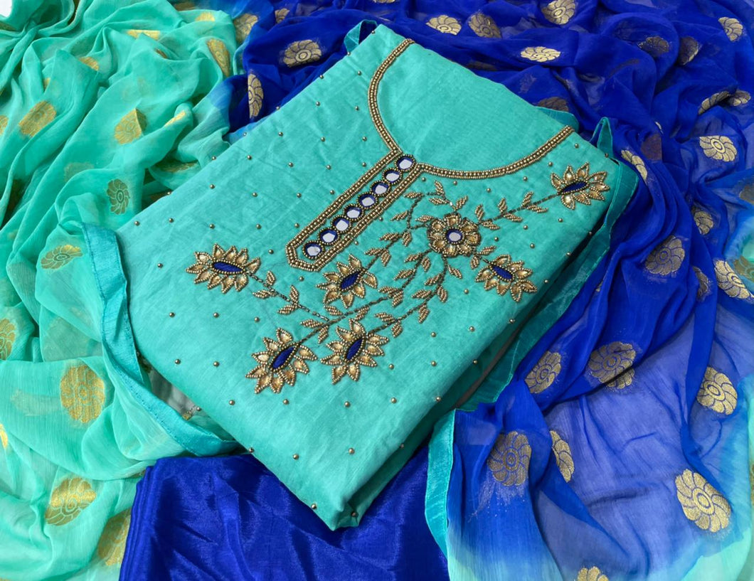 Casual Wear Chanderi Silk Designer Khatali Work Salwar Suit For Women