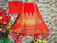 Load image into Gallery viewer, Stylish Red Color Function Wear Diamond Sequence Thread Coding Embroidered Work Silk Malay Satin Lehenga Choli
