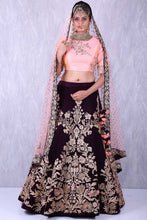 Load image into Gallery viewer, Wondrous Pink Color Wedding Wear Embroidered Work Velvet Lehenge Choli
