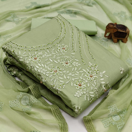 Adorable Cotton Fancy Embroidered Work Salwar Kammez For Festive Wear