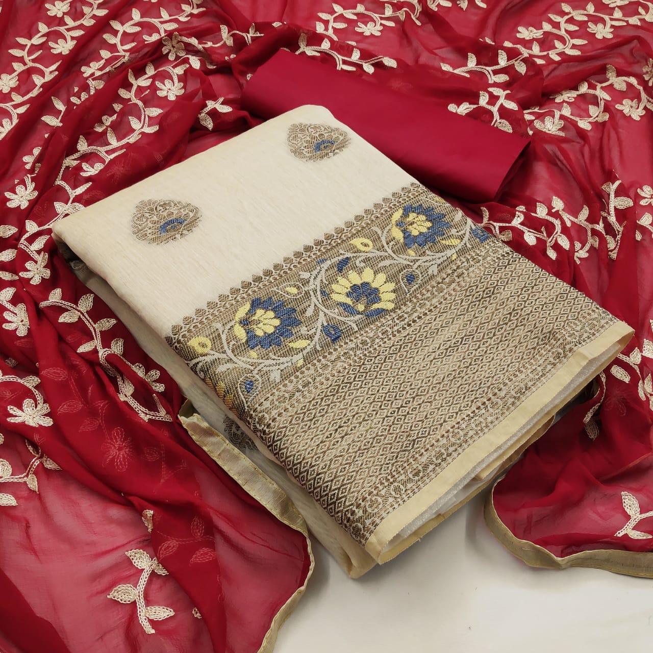 Fabulous Banarasi Printed Work Wedding Wear Salwar Suit For Ladies