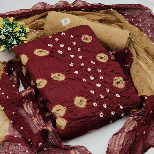Unique Maroon Color Casual Wear Cotton Bandhani Printed Salwar Suit