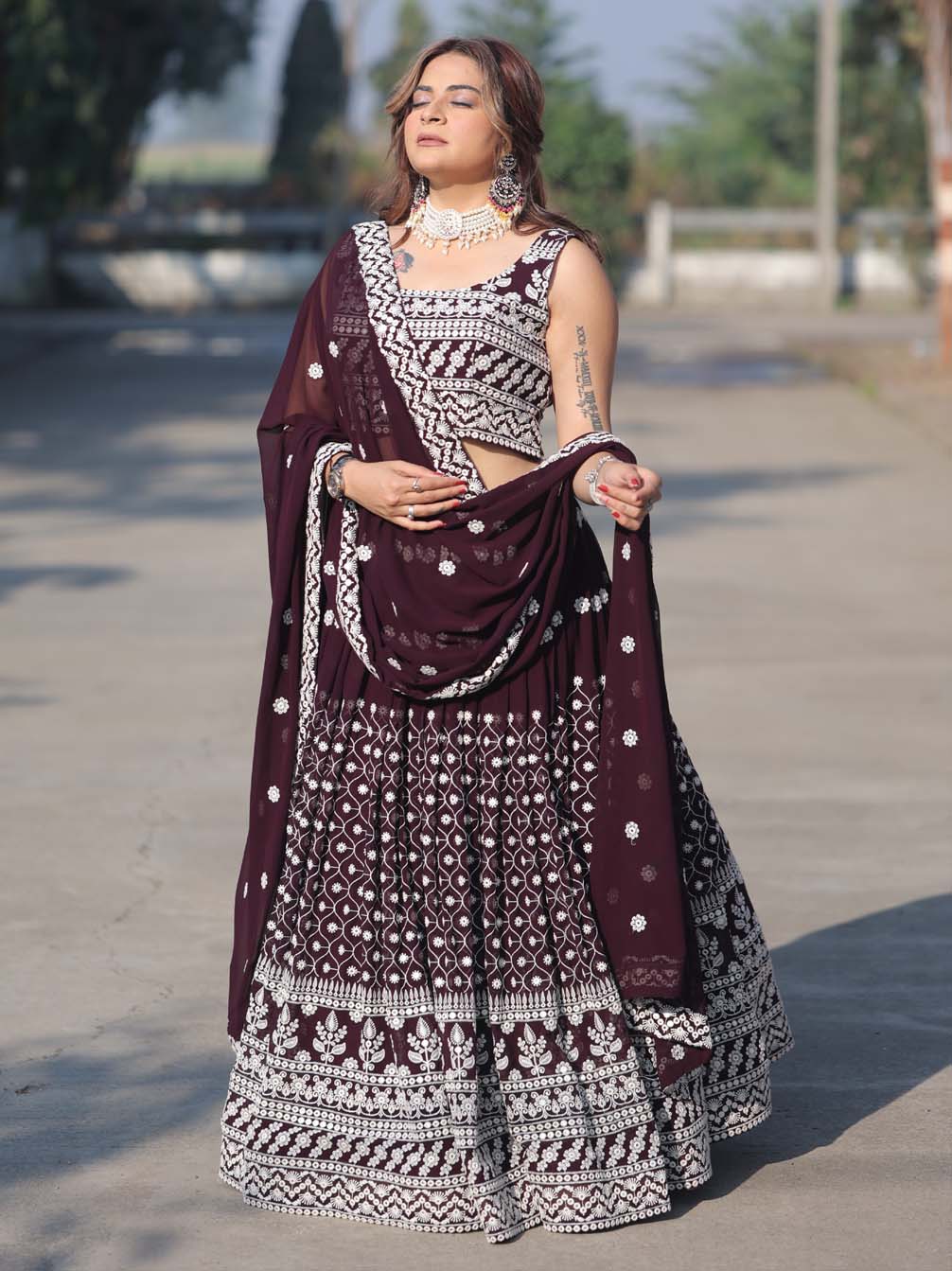Function Wear Georgette Embroidery Mirror work Designer Lehenga choli