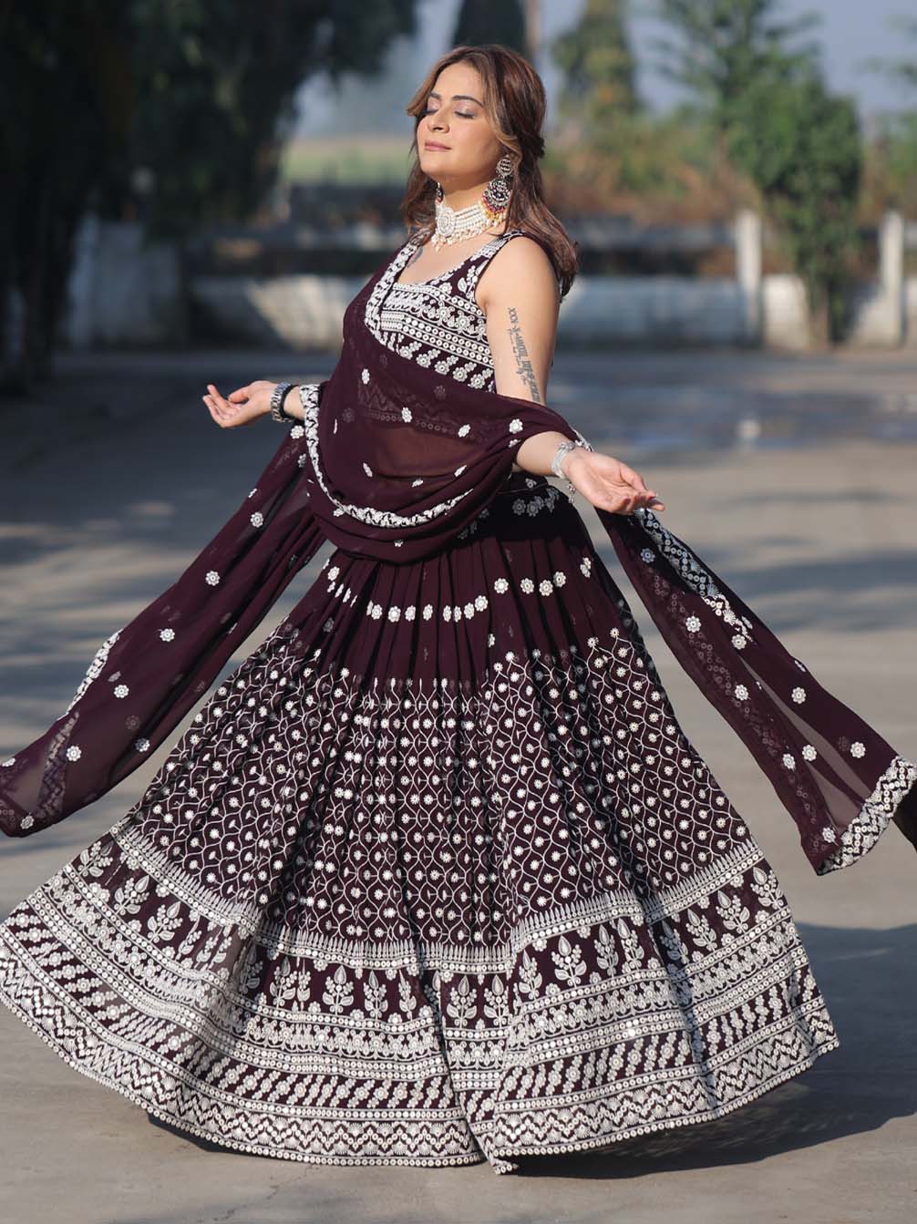 Function Wear Georgette Embroidery Mirror work Designer Lehenga choli