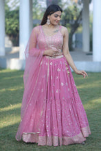 Load image into Gallery viewer, Wedding Wear Pink color Mirror work Semi Stitched Lehenga choli for Women
