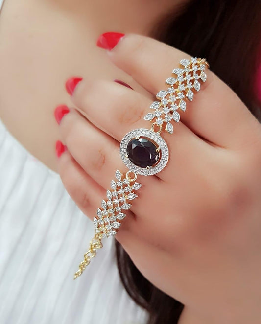 Impressive Black Color American Diamond Imitation Golden Bracelet
