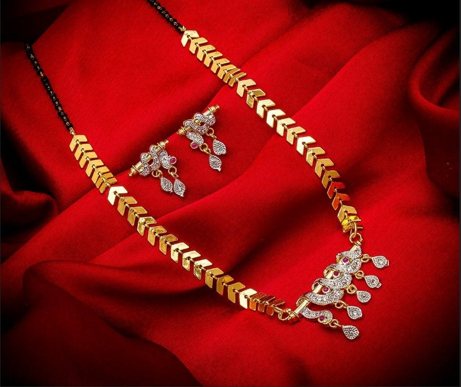Shattering White Color Amaerican Diamond Golden Mangalsutra Set