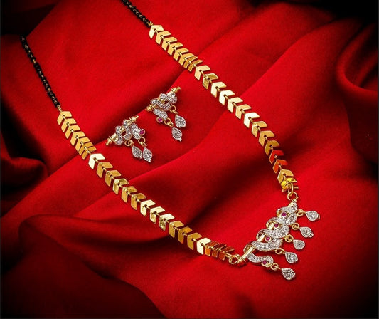 Shattering White Color Amaerican Diamond Golden Mangalsutra Set