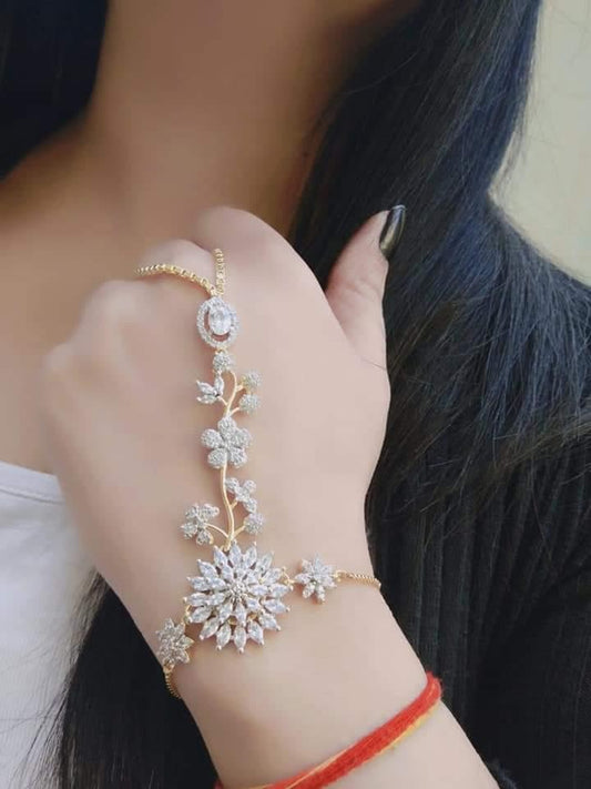 Sublime Golden Imitation White Diamond Bracelet For Women