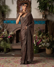 Load image into Gallery viewer, Enamoring Brown Color party Wear Sequence Zari Work Lace Dola Silk Saree Blouse
