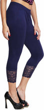Load image into Gallery viewer, Starling Navy Blue Color Party Wear Cotton Stretchable Soft Capri For Women

