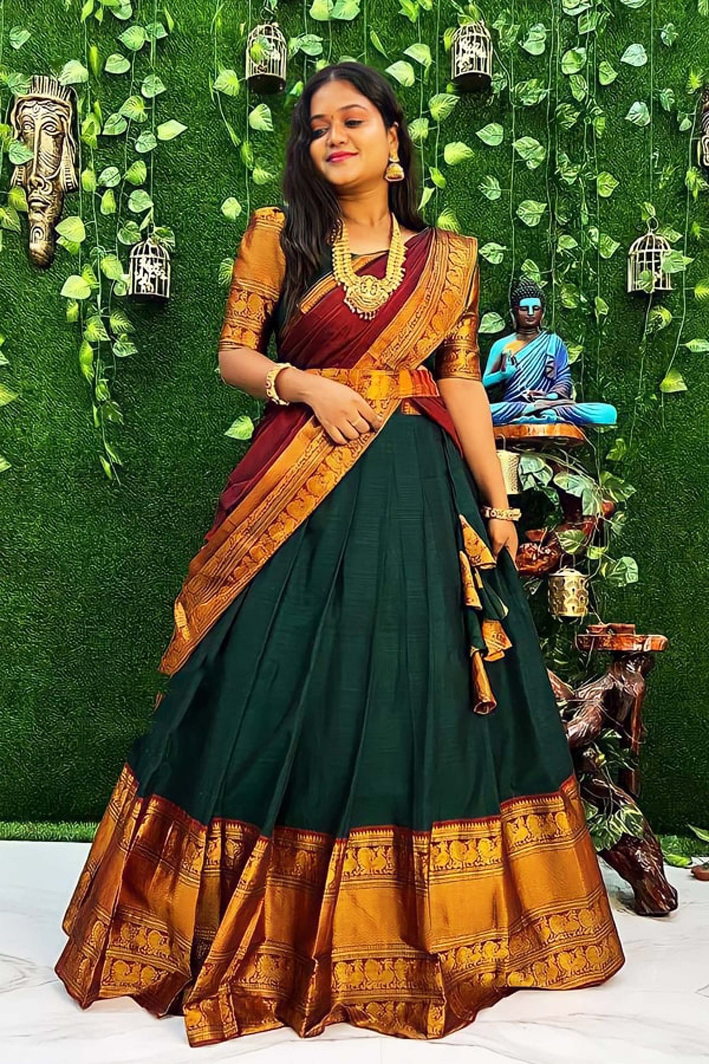 Traditional Wear Zari Silk Half Saree Lehenga South Indian Style With Belt
