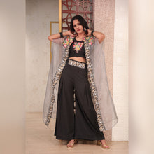Load image into Gallery viewer, Sensational Black Color American Crape Embroidered Work Indo Western Suit

