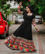 Load image into Gallery viewer, Black Blooming Colored Designer Party wear Embroidered Georgette Stitched Gown
