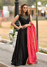 Load image into Gallery viewer, Ravishing Black Color Art Silk Hand Work On Neck Beautiful Anarkali Salwar Suit For Wedding Wear
