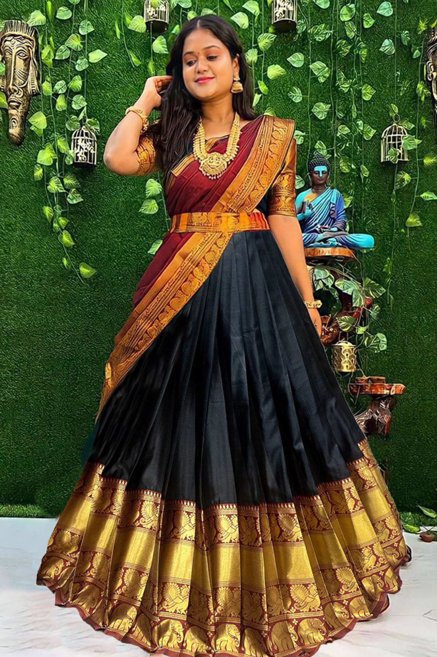 Traditional Wear Zari Silk Half Saree Lehenga South Indian Style With Belt