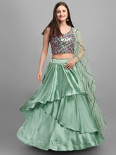 Load image into Gallery viewer, Striking Sea Green Color Wedding Wear American Satin Sequence Work Lehenga Choli
