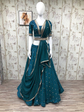 Load image into Gallery viewer, Striking Rama Blue Color Silk Sequence Work Lehenga Choli For Wedding Wear
