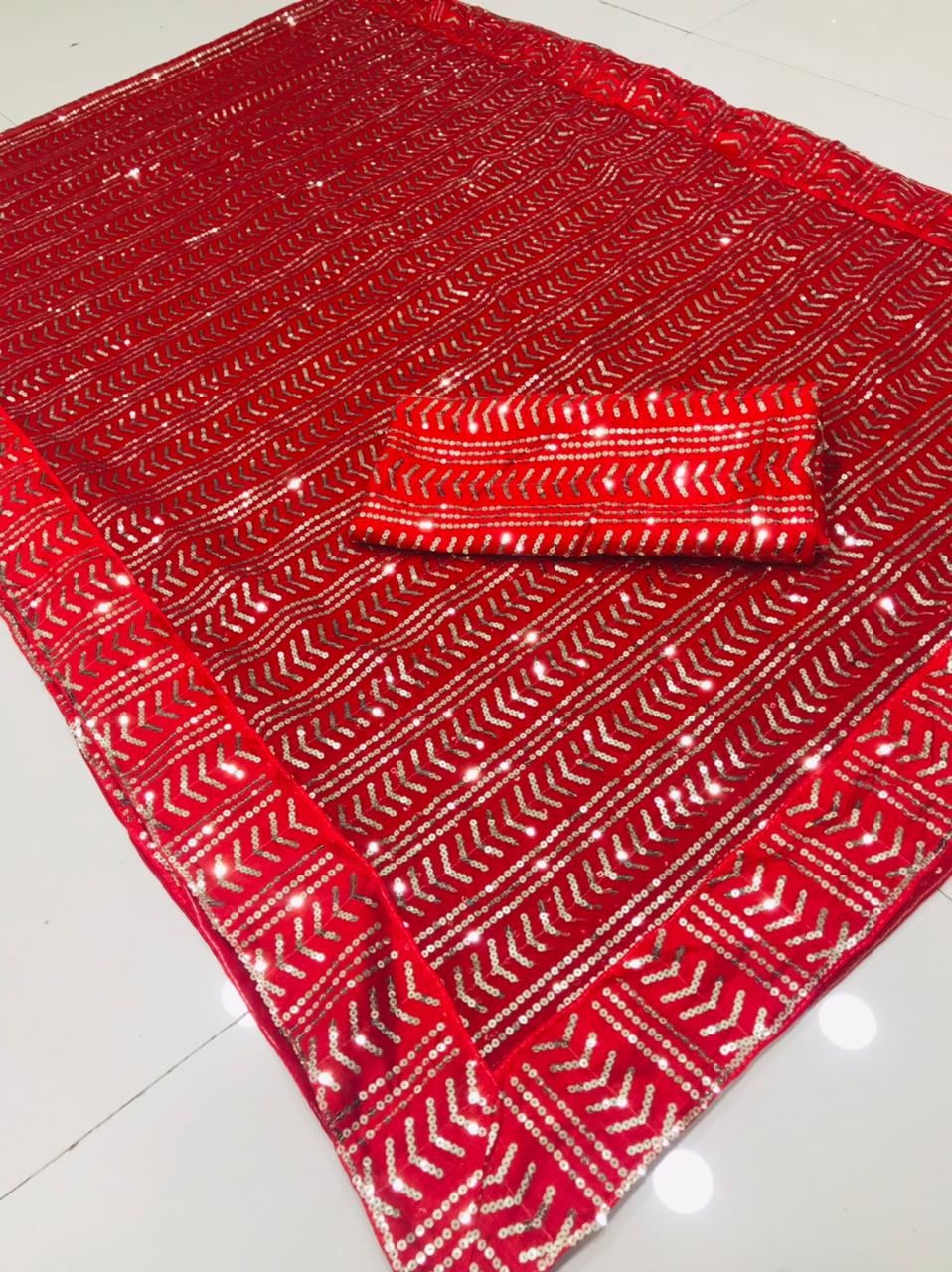 Stylish Georgette Heavy Sequence Work Saree Blouse For Women