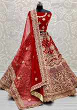 Load image into Gallery viewer, Lovely Velvet Wedding Wear Zari Thread Diamond Embroidered Work Lehenga Choli

