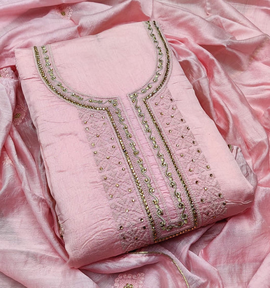 Prodigious Pink Color Chanderi Embroidered Work Salwar Suit Design
