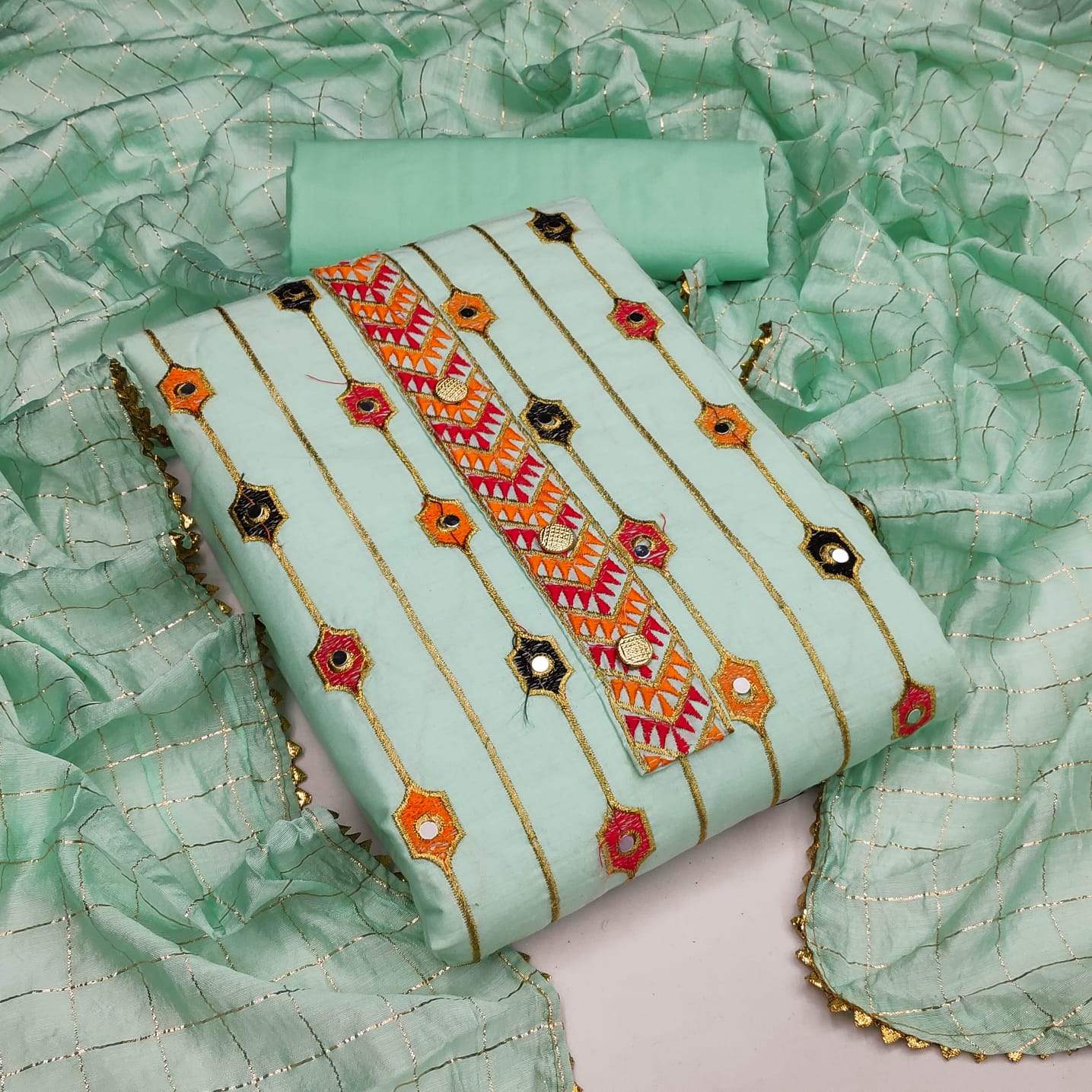 Shattering Sea Green Color Diamond Work Fancy Cotton Salwar Suit